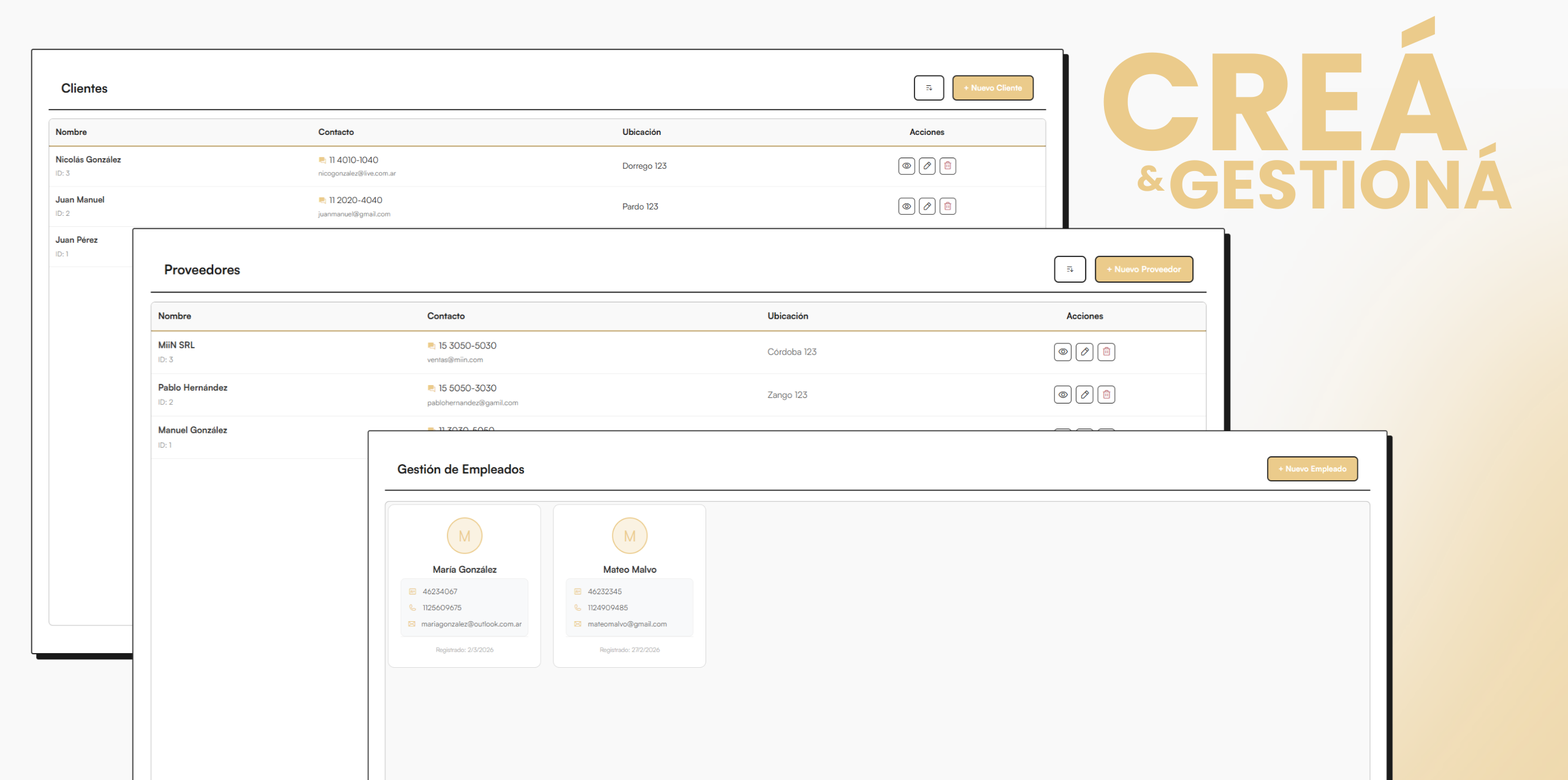 Gestión de Usuarios, Clientes y Proveedores