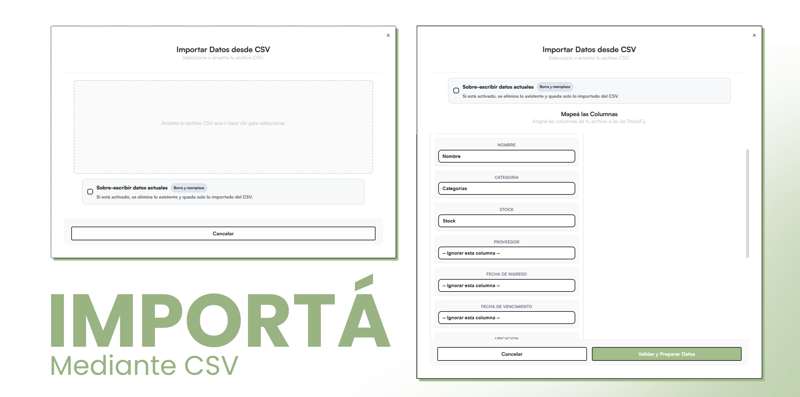 Importación masiva de datos en CSV para stock