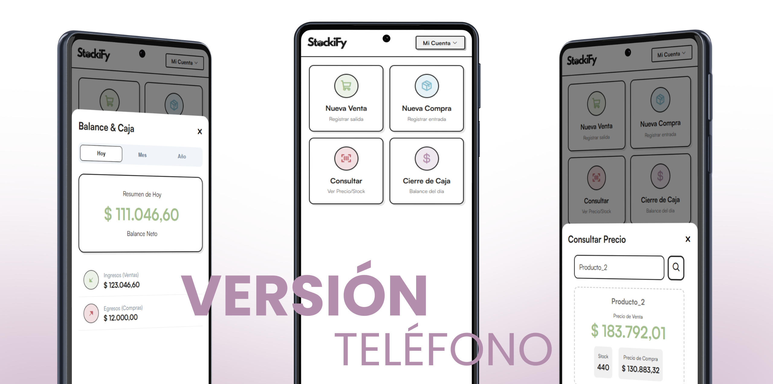 Interfaz responsiva en teléfono móvil para el sistema